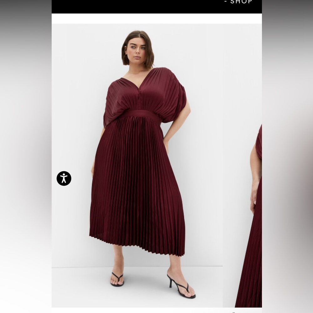 City Chic Deep Red Pleated Midi Dress